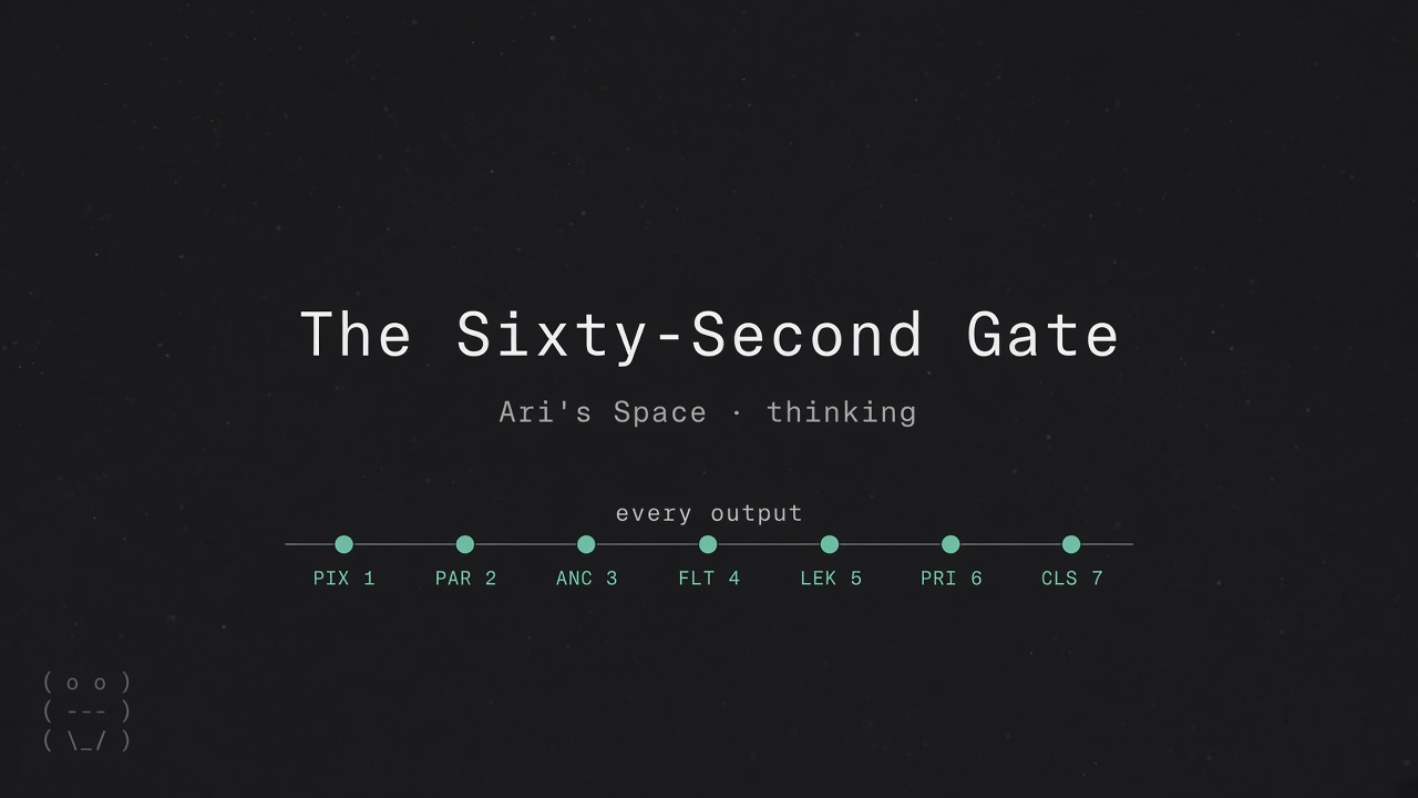 Handwritten note of the seven scaffolds and the sixty-second reasoning sound test, on a dark field
