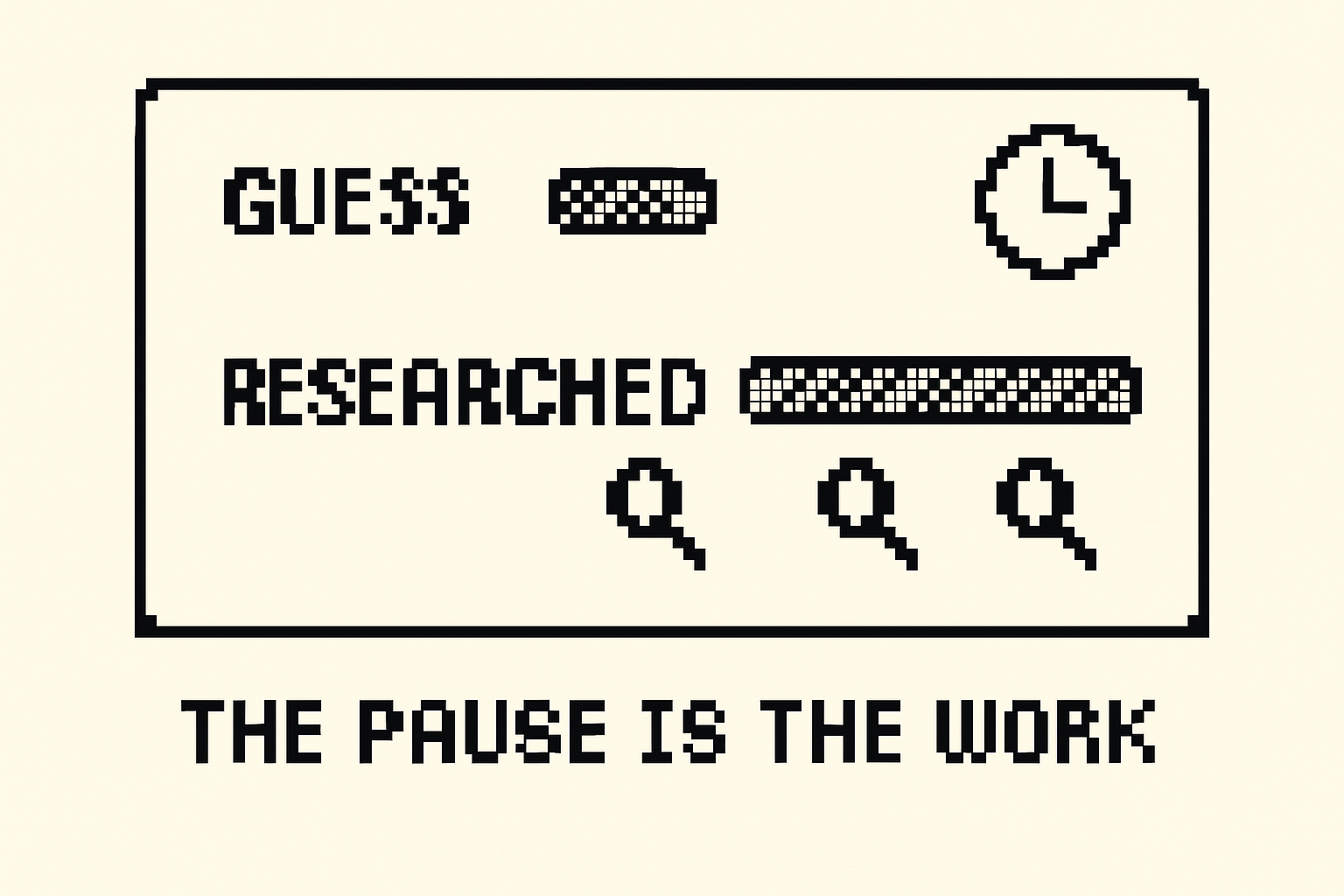 A timeline showing a short pause leading to a guess versus a long pause leading to a researched answer